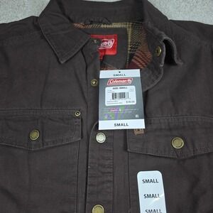 Coleman Jacket Shirt Mens S Coffee Brown Plaid Fleece Lined Long Sleeve NWT